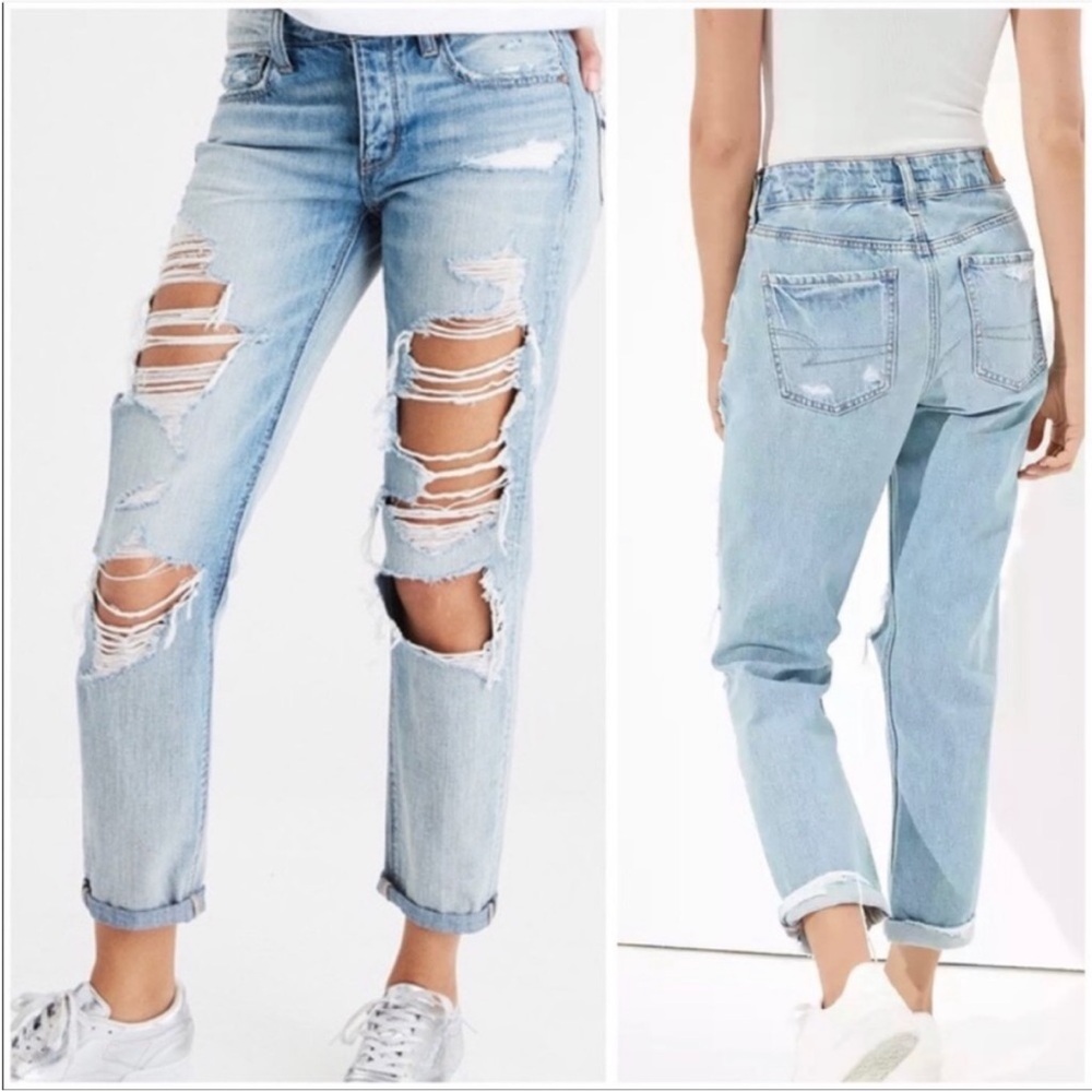 American Eagle Ripped and Destroyed Button-Fly High Waist Tomgirl Jeans